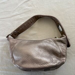 The Sak Y2K Metallic Leather Mini Hobo Shoulder Bag | Pewter Taupe